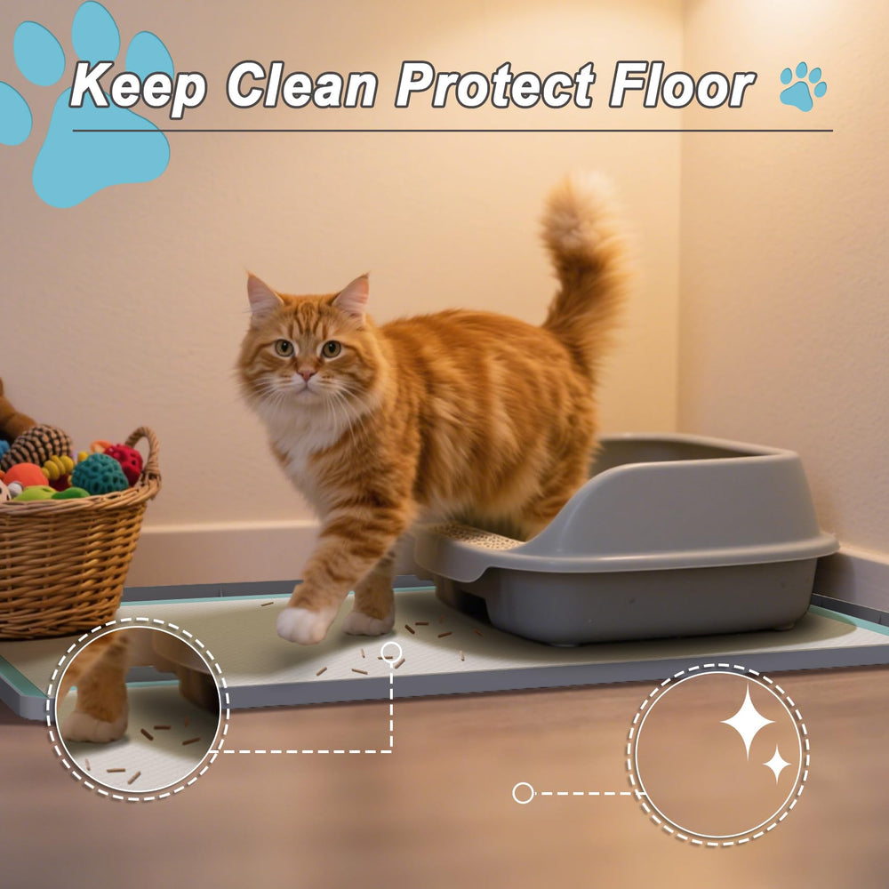 TIMOHCR silicone cat mat showing waterproof edge protection against floor spills.