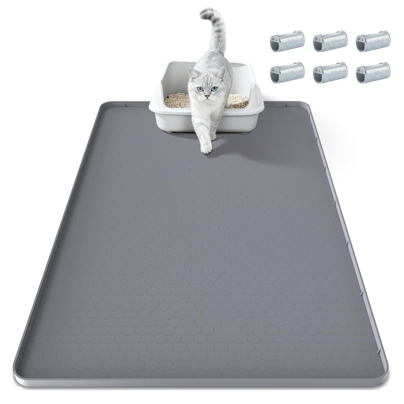 TIMOHCR cat litter mat 34x22 inches, top view, edge protection helps contain spills.