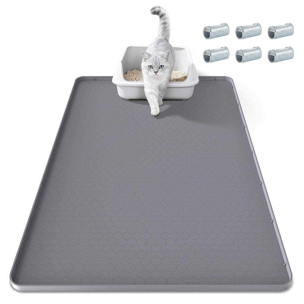 TIMOHCR cat litter mat 34x22 inches, top view, edge protection helps contain spills.