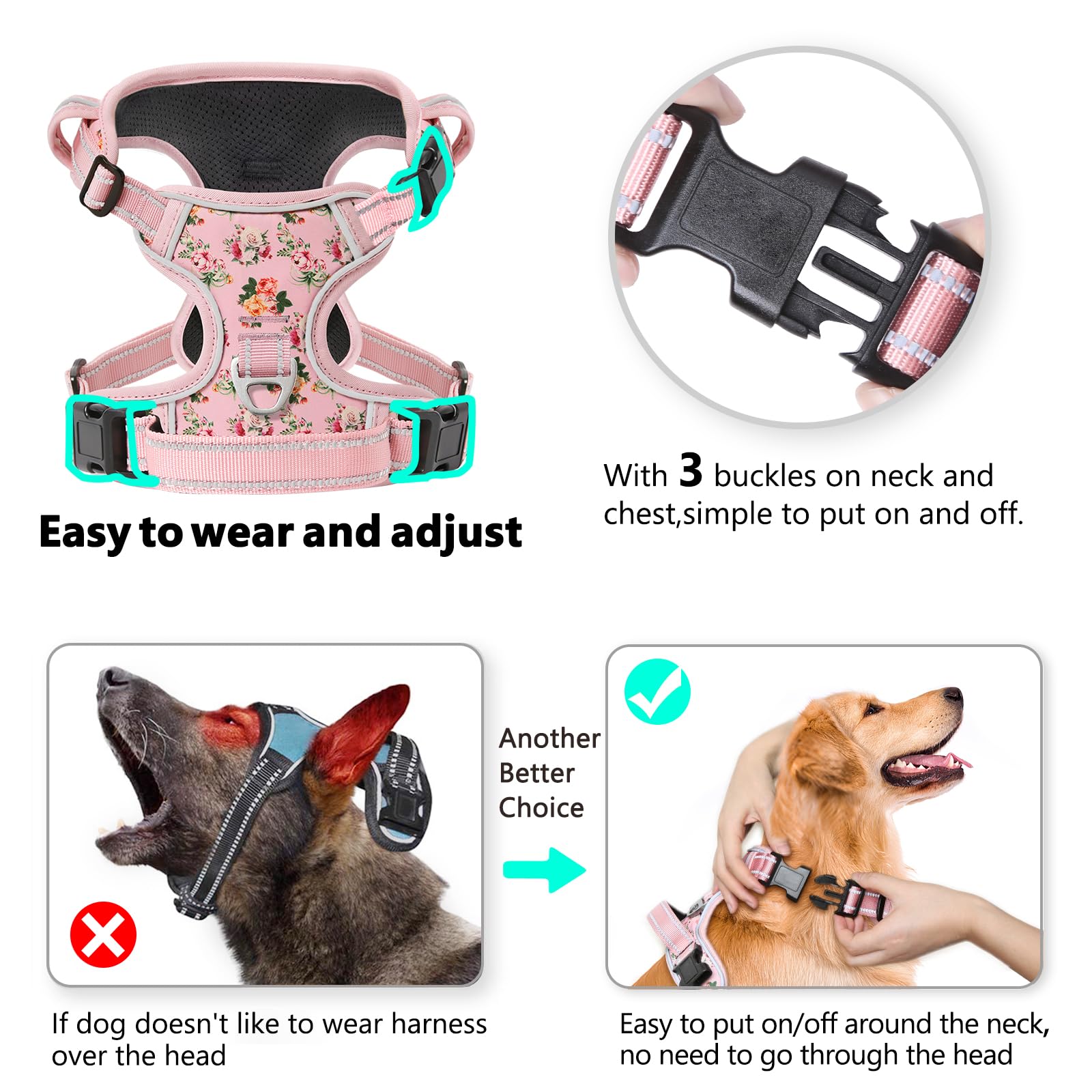 Timos dog harness two leash clips offer versatile control options.