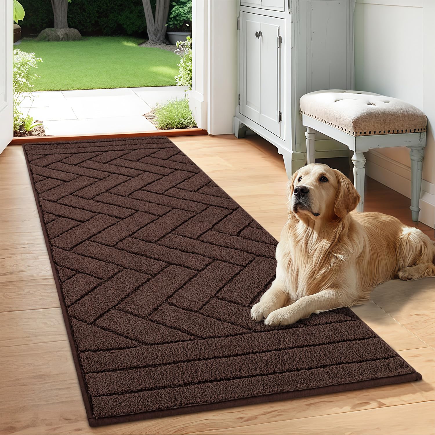 Tindbea dog mat entryway coffee color traps dirt and moisture