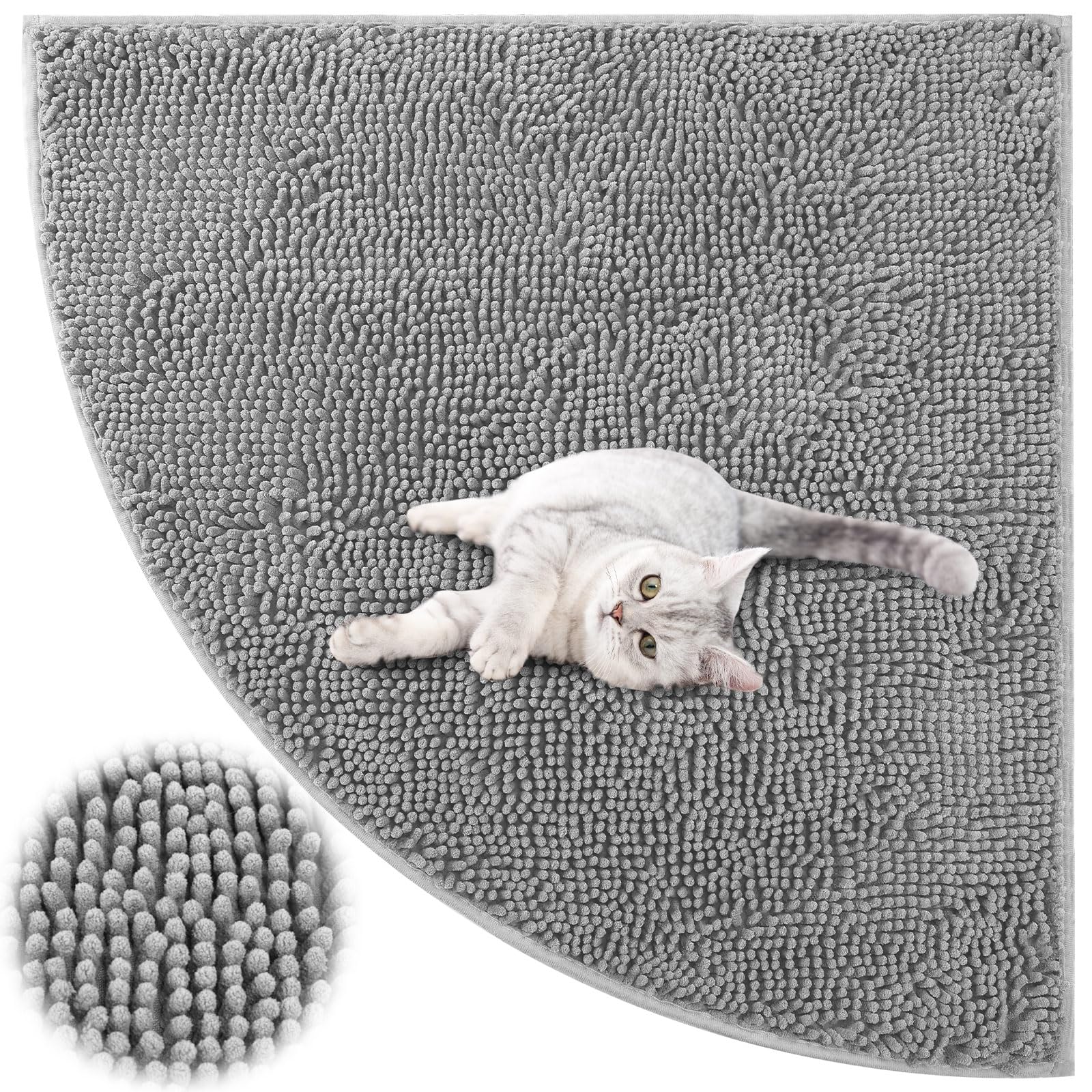 Tinideya corner cat litter mat in light gray protects floors and traps litter.