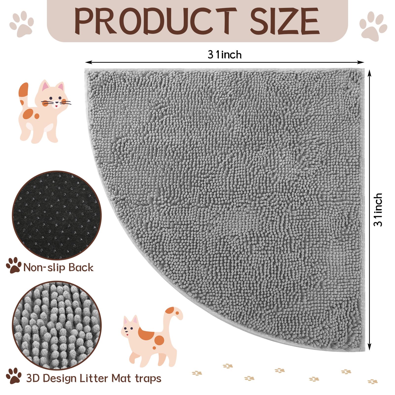 Tinideya corner mat covers 31x31 inches for wide litter box zones.