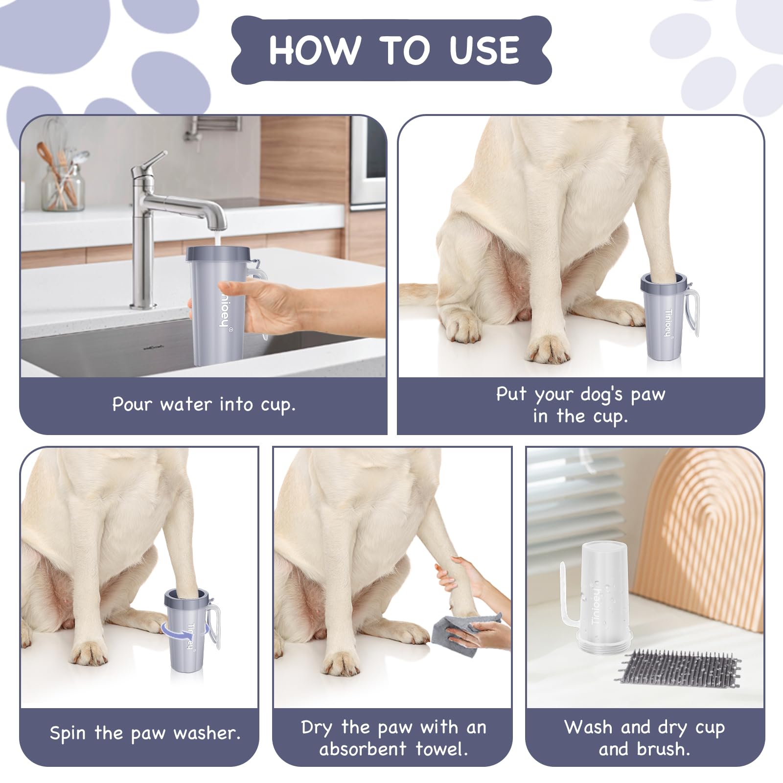 Tinioey paw cleaner after a walk, ready for indoor use.