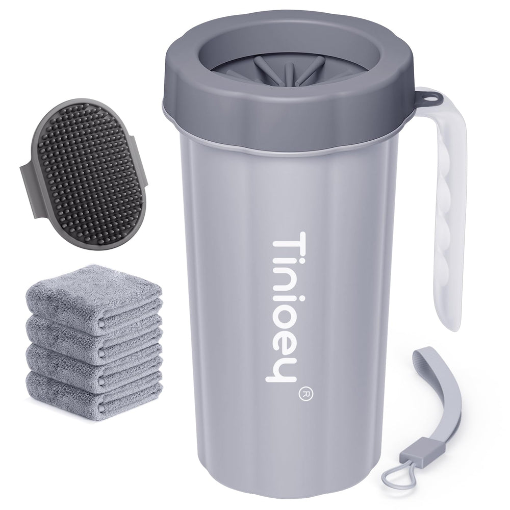 Tinioey paw cleaner with handle for large dogs, front view, easy muddy paw cleanup.