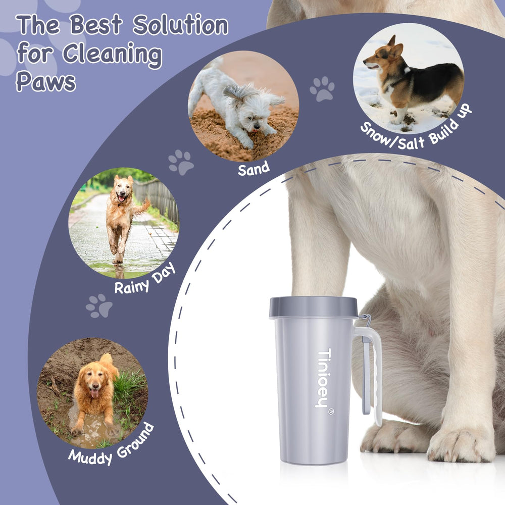 Tinioey paw cleaner with handle for large dogs, side view, secure grip during cleaning.
