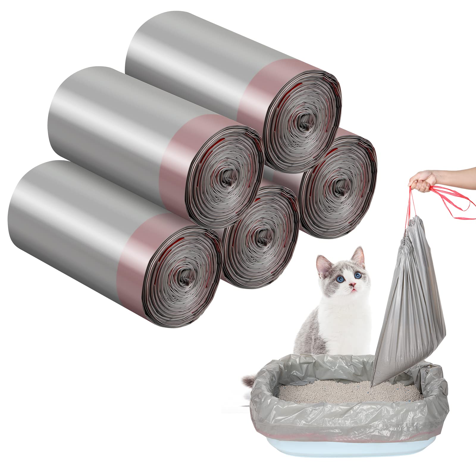 Tinlade drawstring litter liner with easy tie handles for mess-free disposal