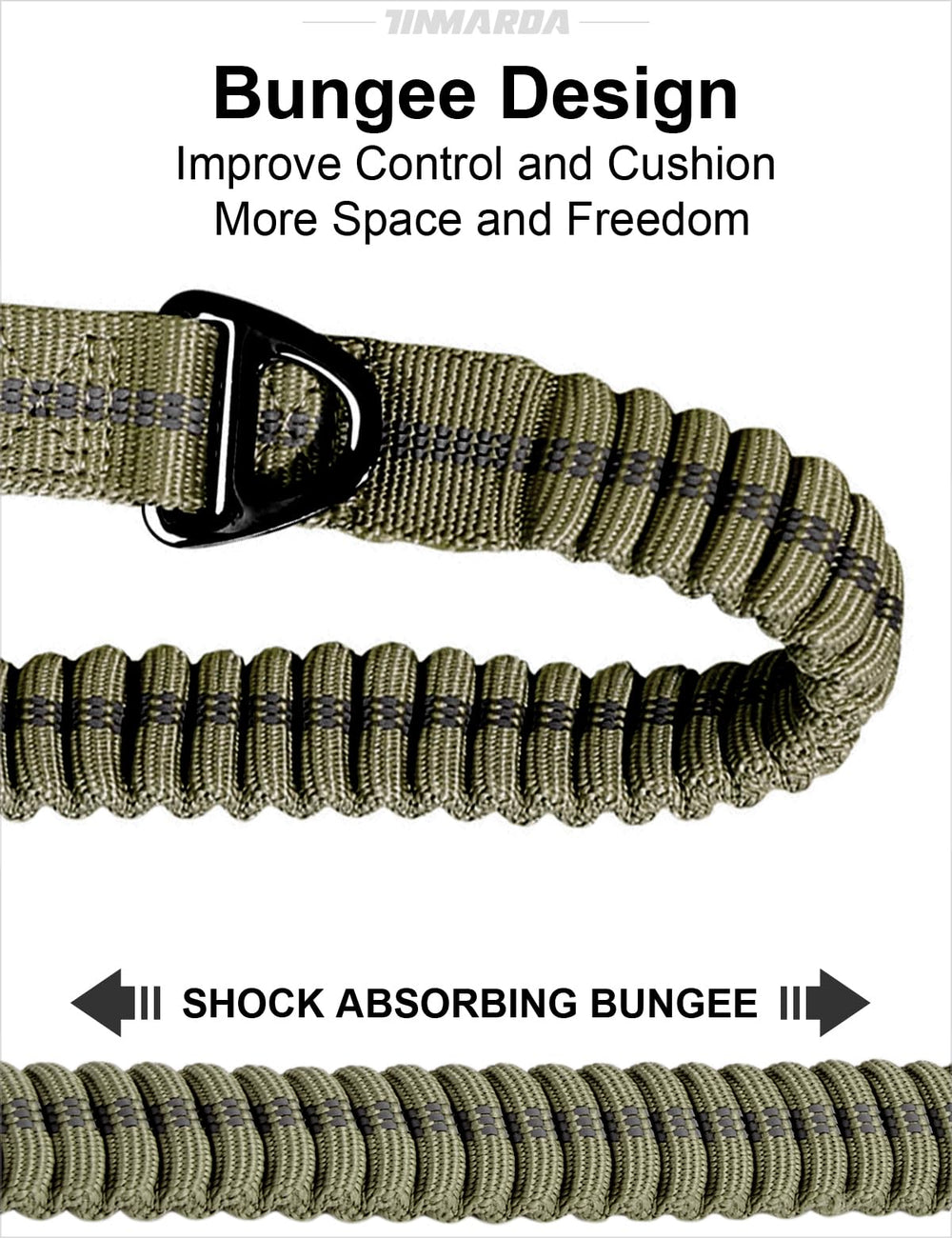 Tinmarda bungee stretch leash absorbs pulls while maintaining a comfortable length.