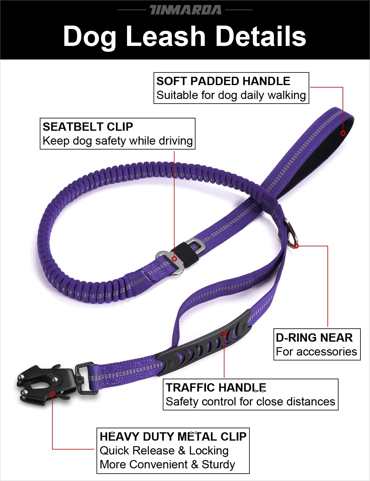 Tinmarda heavy duty dog leash in-use blue demonstrates easy handling on jogs and hikes.