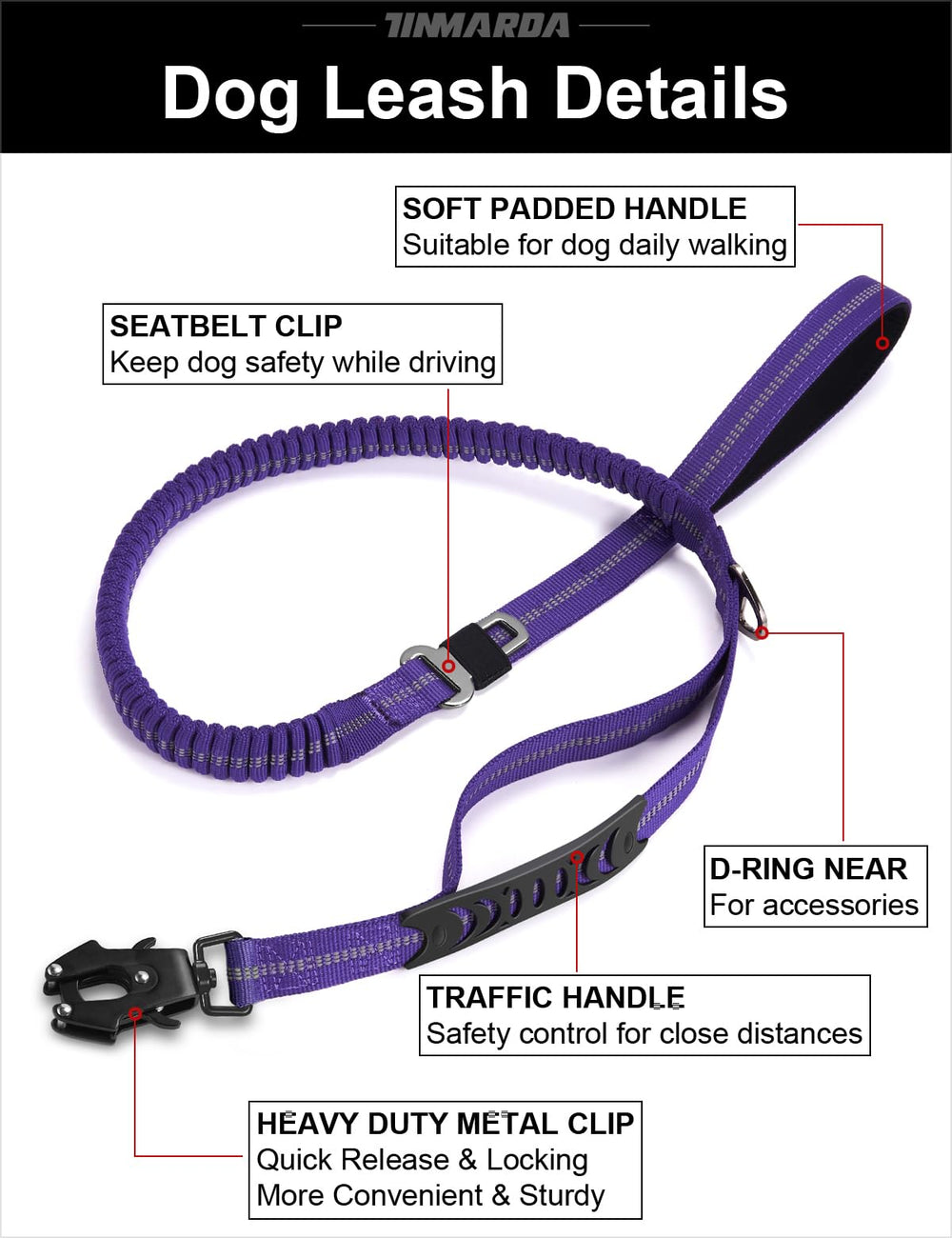 Tinmarda heavy duty dog leash in-use blue demonstrates easy handling on jogs and hikes.