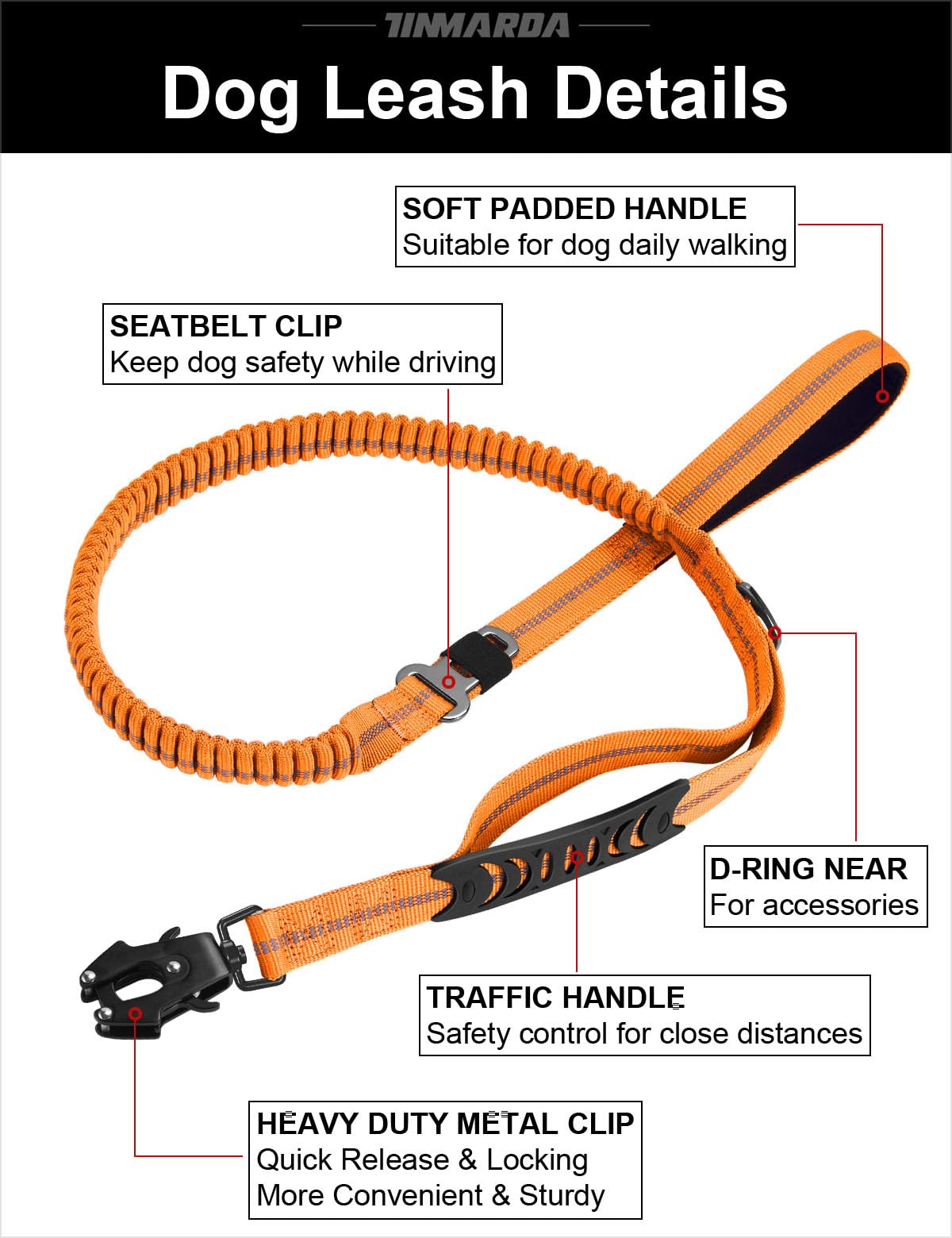 TINMARDA orange leash color enhances outdoor visibility