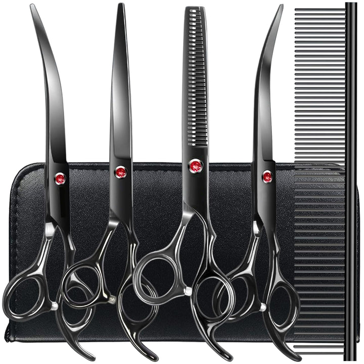 TINMARDA professional dog grooming scissors kit with six-in-one blades for precise grooming.