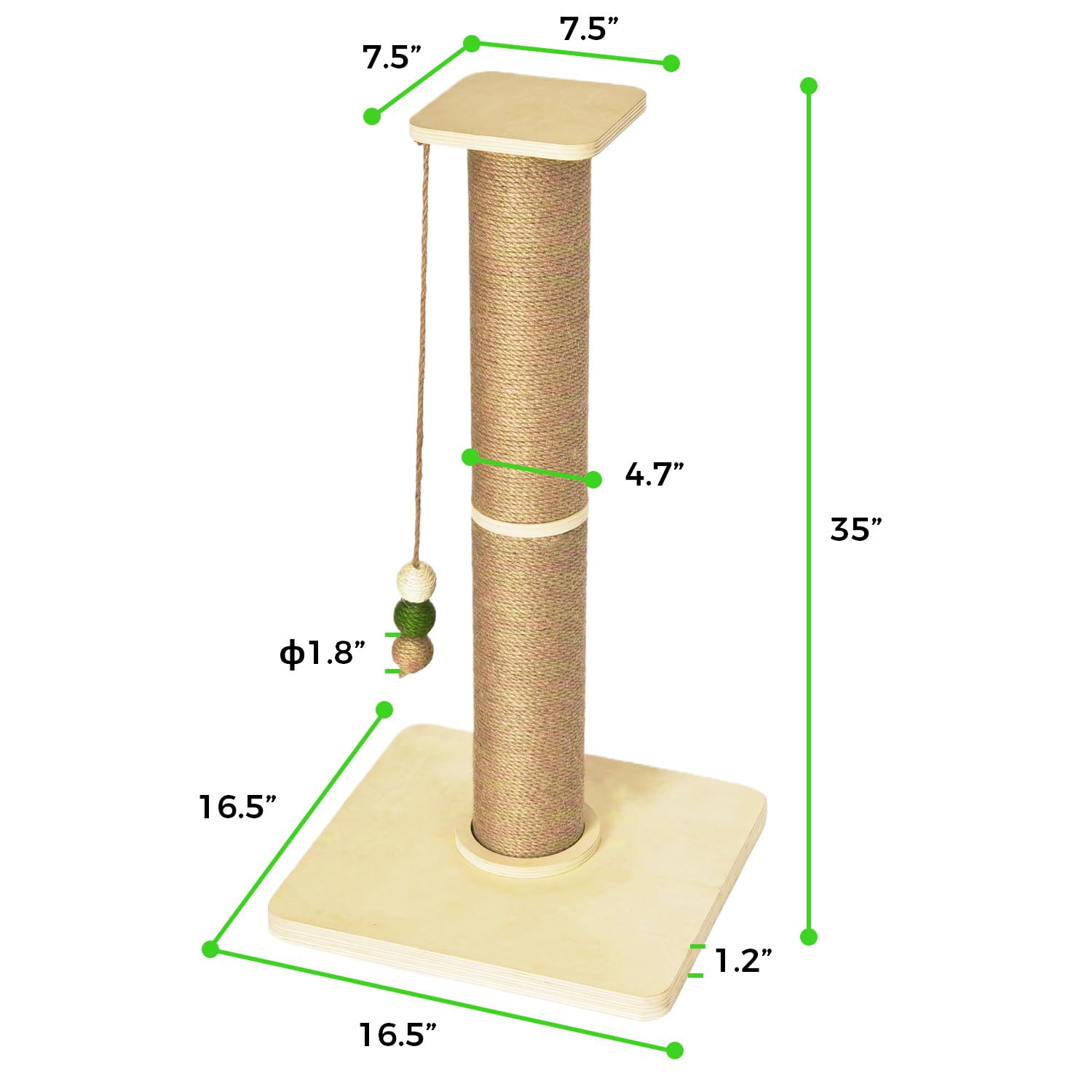 TinyBeast 16.5 by 16.5 inch base anchors the post securely.