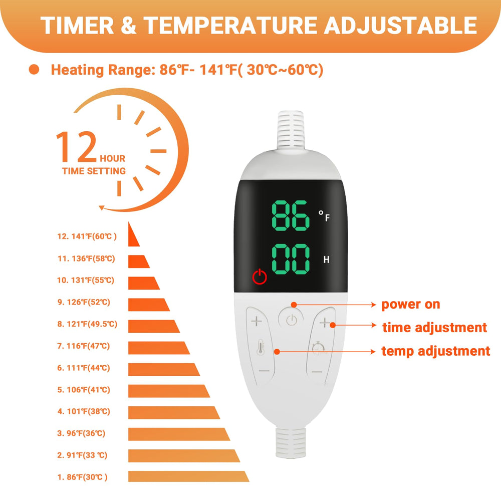 TinyWiz heating pad offers 12-level warmth options for precise comfort.