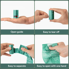 Tiny Woof Mini Bags easy-tear rolls for quick daily park trips.