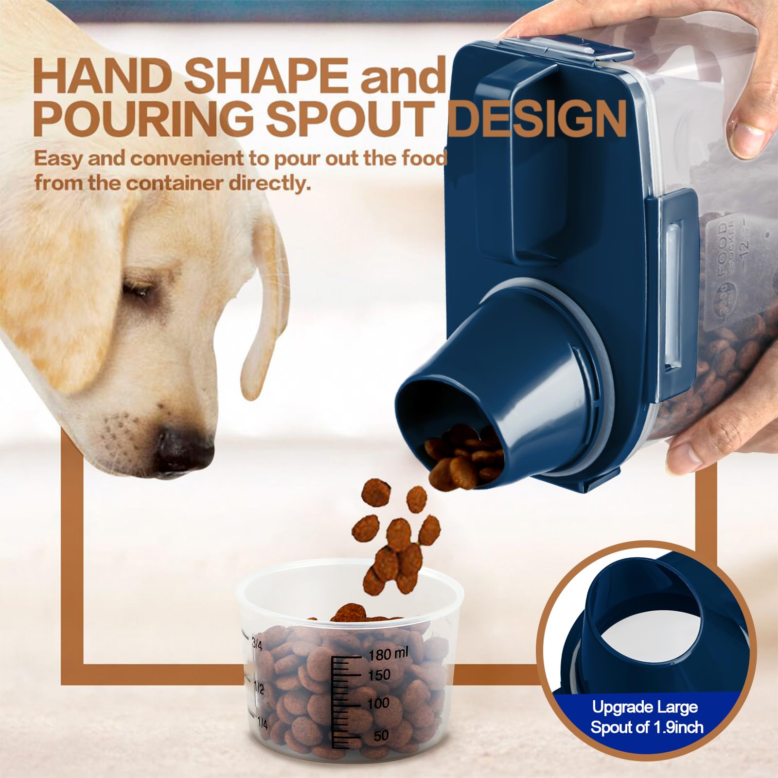 TIOVERY cat food container with pour spout and measuring cup for precise portions