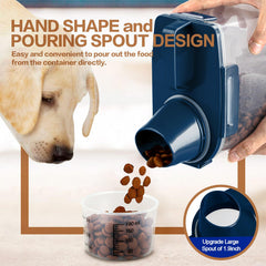 TIOVERY cat food container with pour spout and measuring cup for precise portions