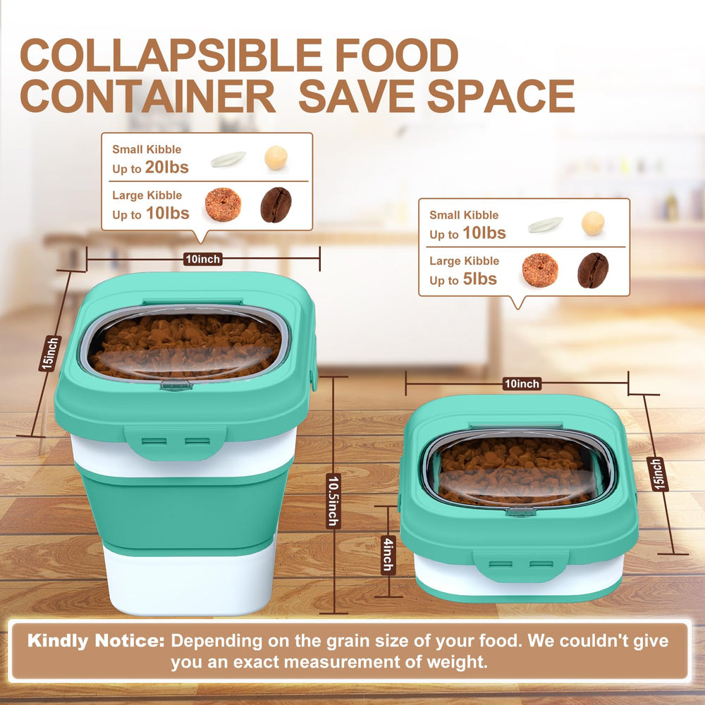 Tiovary collapsible dog food bin expands to fit more during refills.