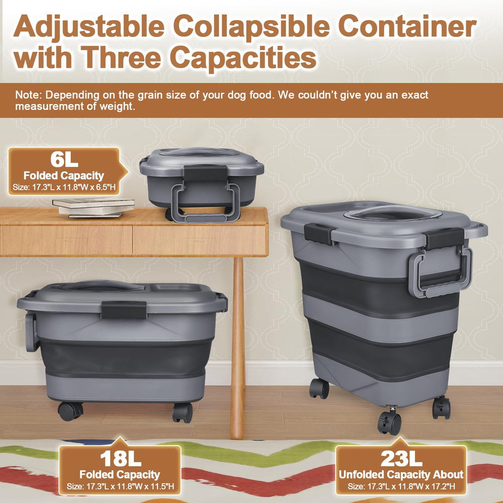 TIOVERY dog food storage container side view with wheels for easy transport