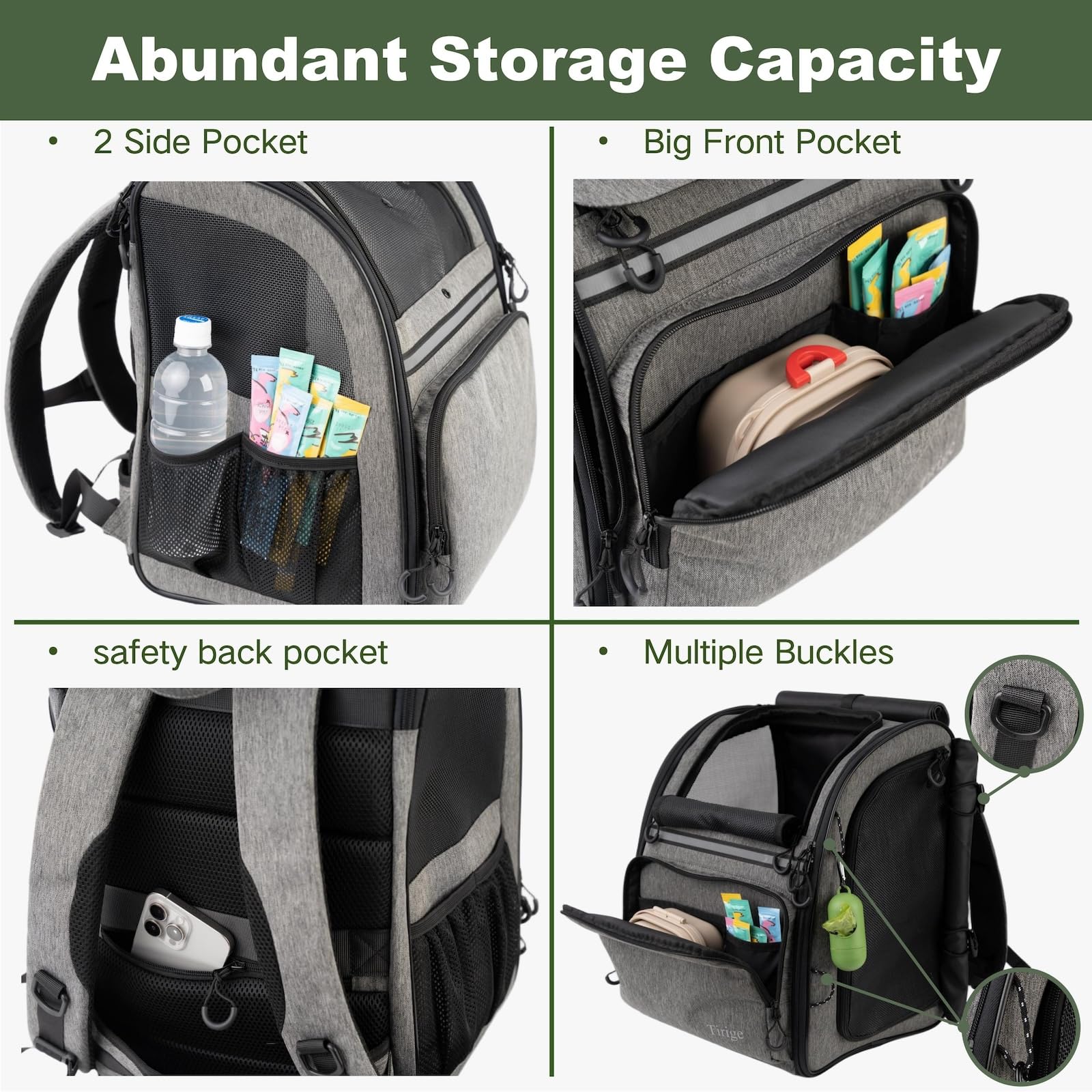 Tirige carrier backpack honeycomb back panel for cooling comfort