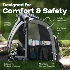 Tirige carrier backpack privacy curtain down creating calmer space in a busy clinic