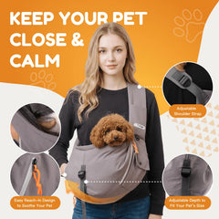 Tirige pet sling wide shoulder strap reduces neck strain on errands