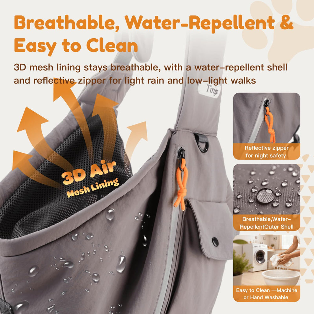 Tirige pet sling water-repellent shell protects against drizzle