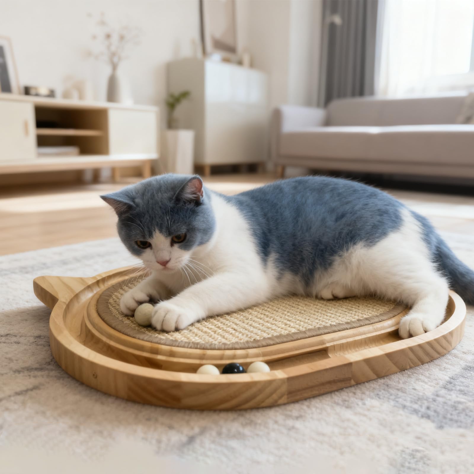Tismucel compact wooden base with anti-slip pads for stability.
