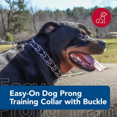 Titan prong collar with side-release buckle enables quick on-off.