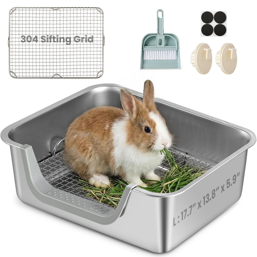 TIUUBT Rabbit Litter Box with 304 stainless sifting grid for quick waste separation.
