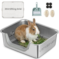 TIUUBT Rabbit Litter Box with 304 stainless sifting grid for quick waste separation.