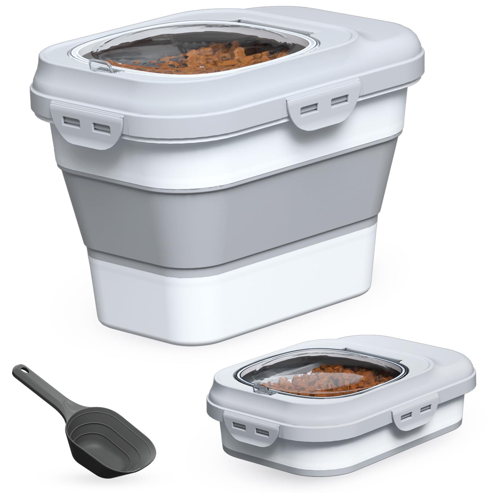 TIOVERY collapsible dog food container demonstrates space-saving design and freshness preservation.