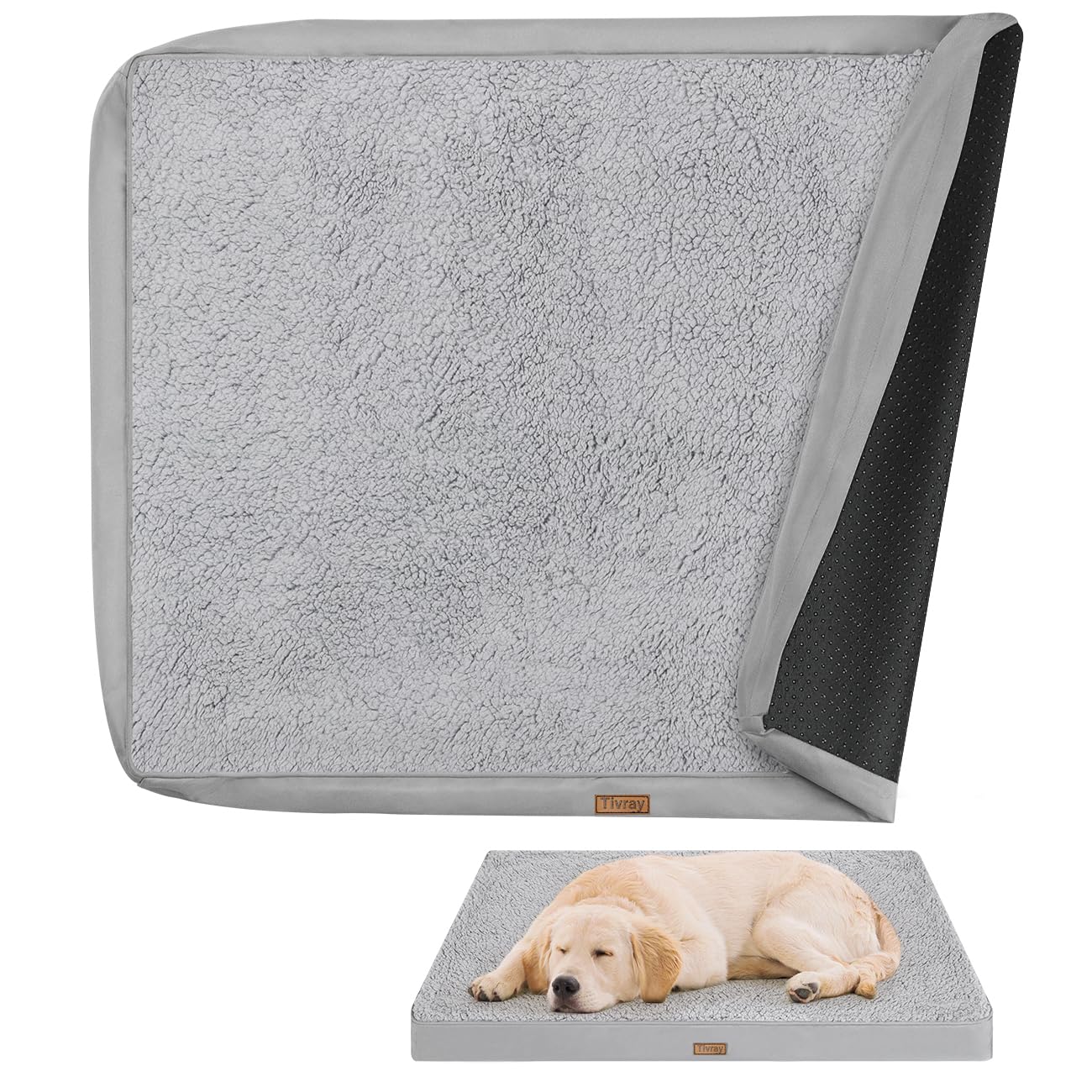Tivray dog bed cover with three-sided zipper for easy replacement