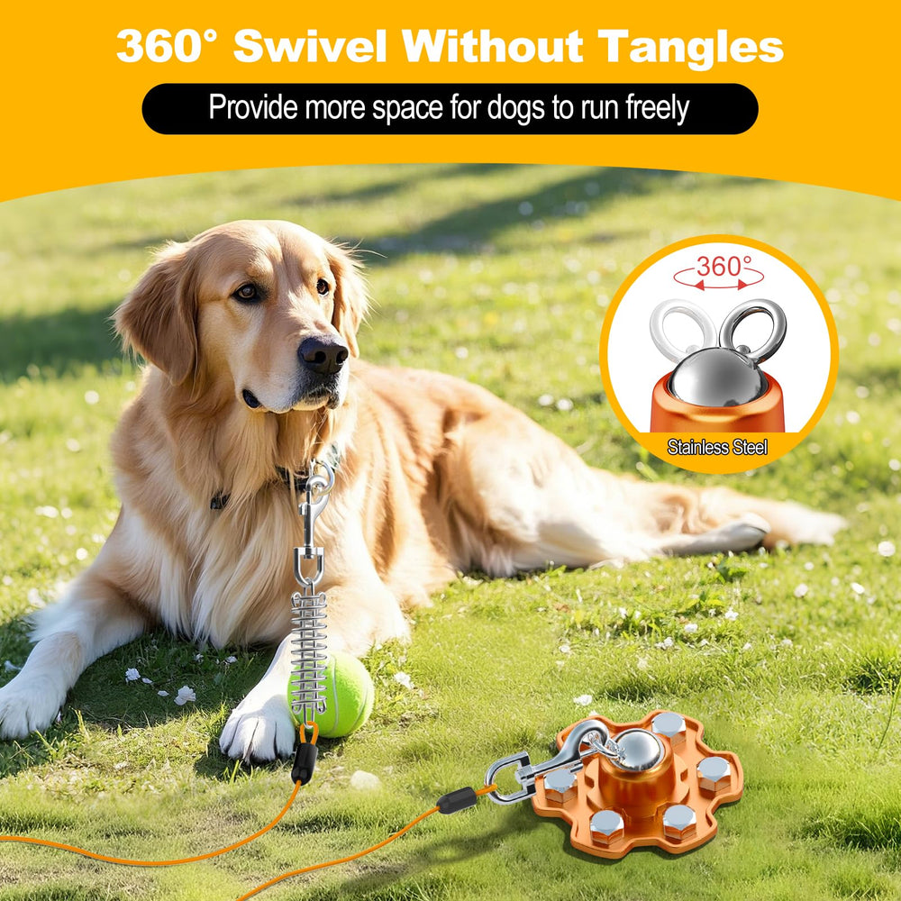 Tivray dog stake with six screws ensures solid ground anchoring.