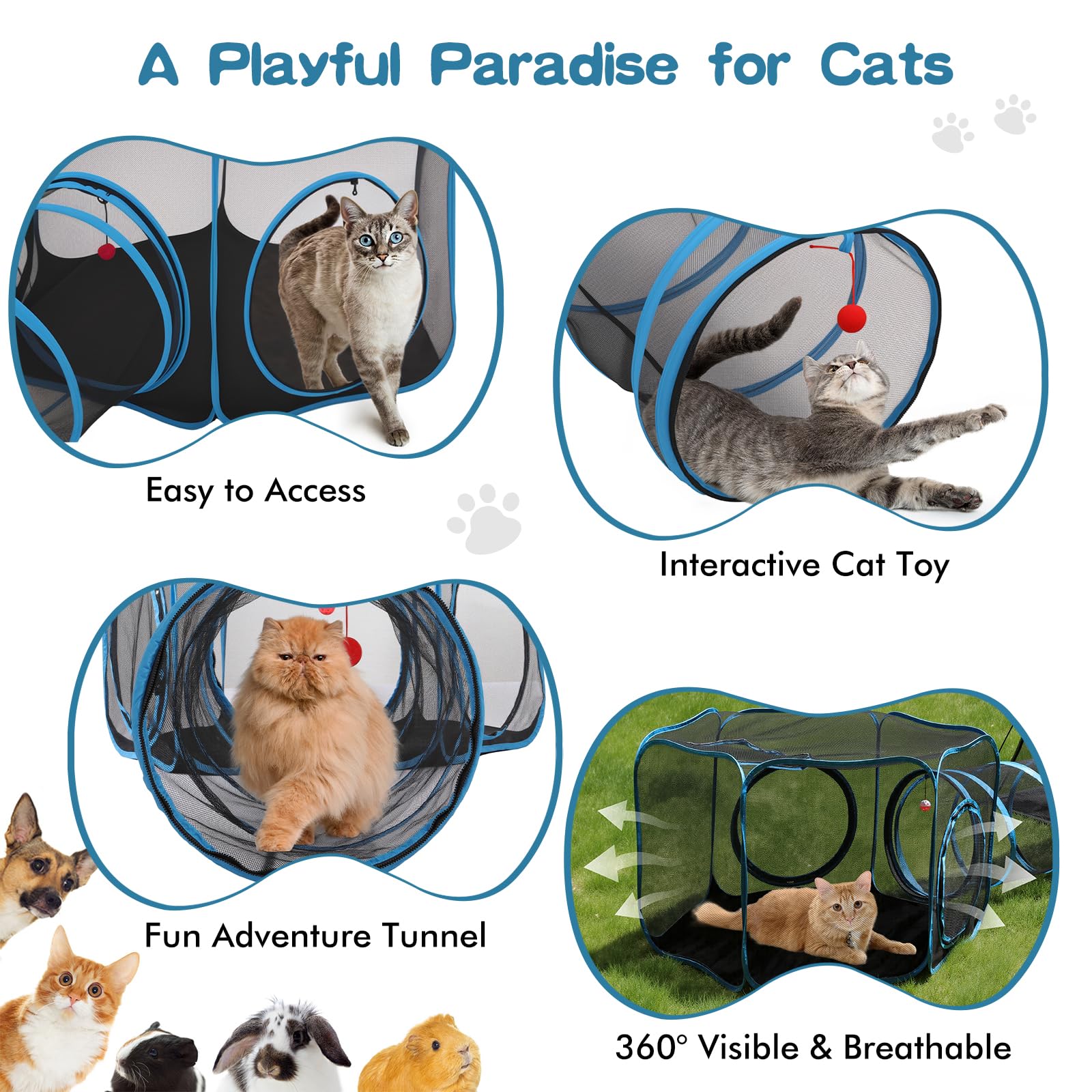 Tivray Indoor-Outdoor Cat Tent with windproof nails stays stable outdoors
