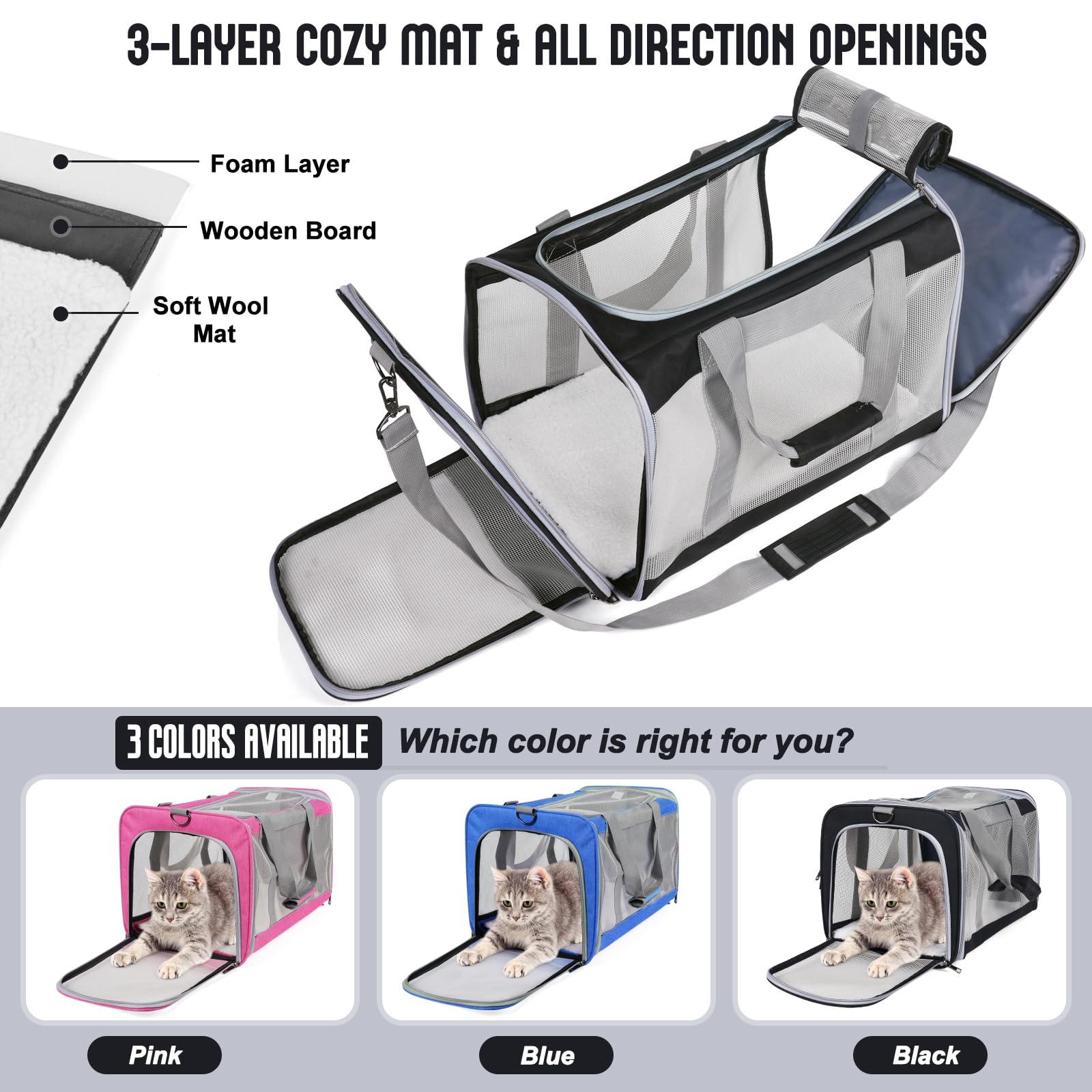 TIYOLAT cat carrier dual entrances enable quick entry and exit