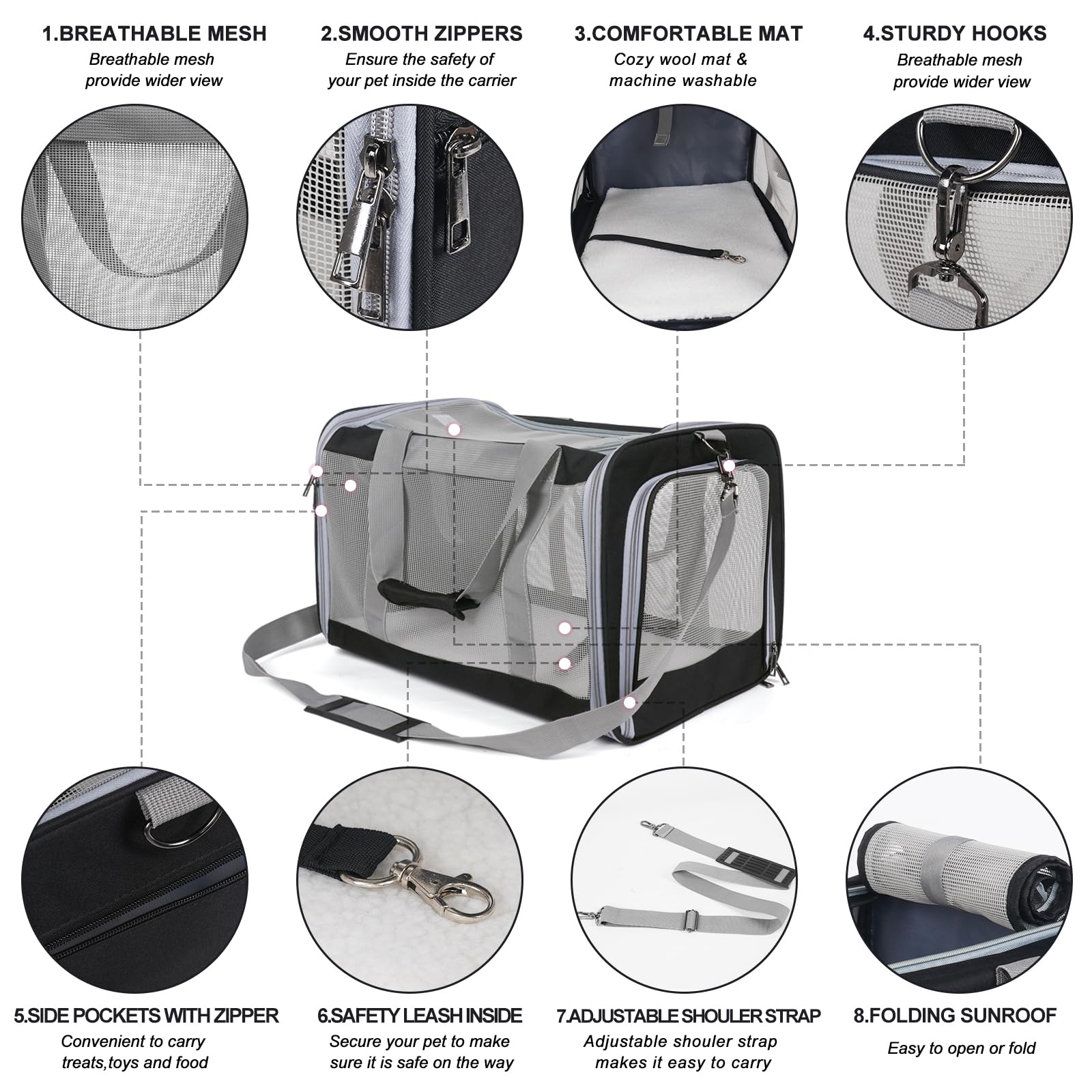 TIYOLAT cat carrier with handle and adjustable shoulder strap for easy travel