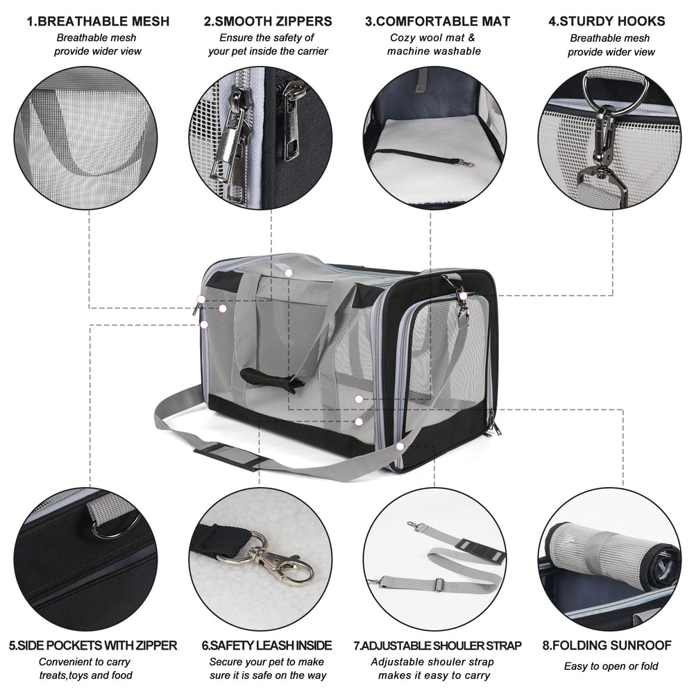 TIYOLAT cat carrier with handle and adjustable shoulder strap for easy travel