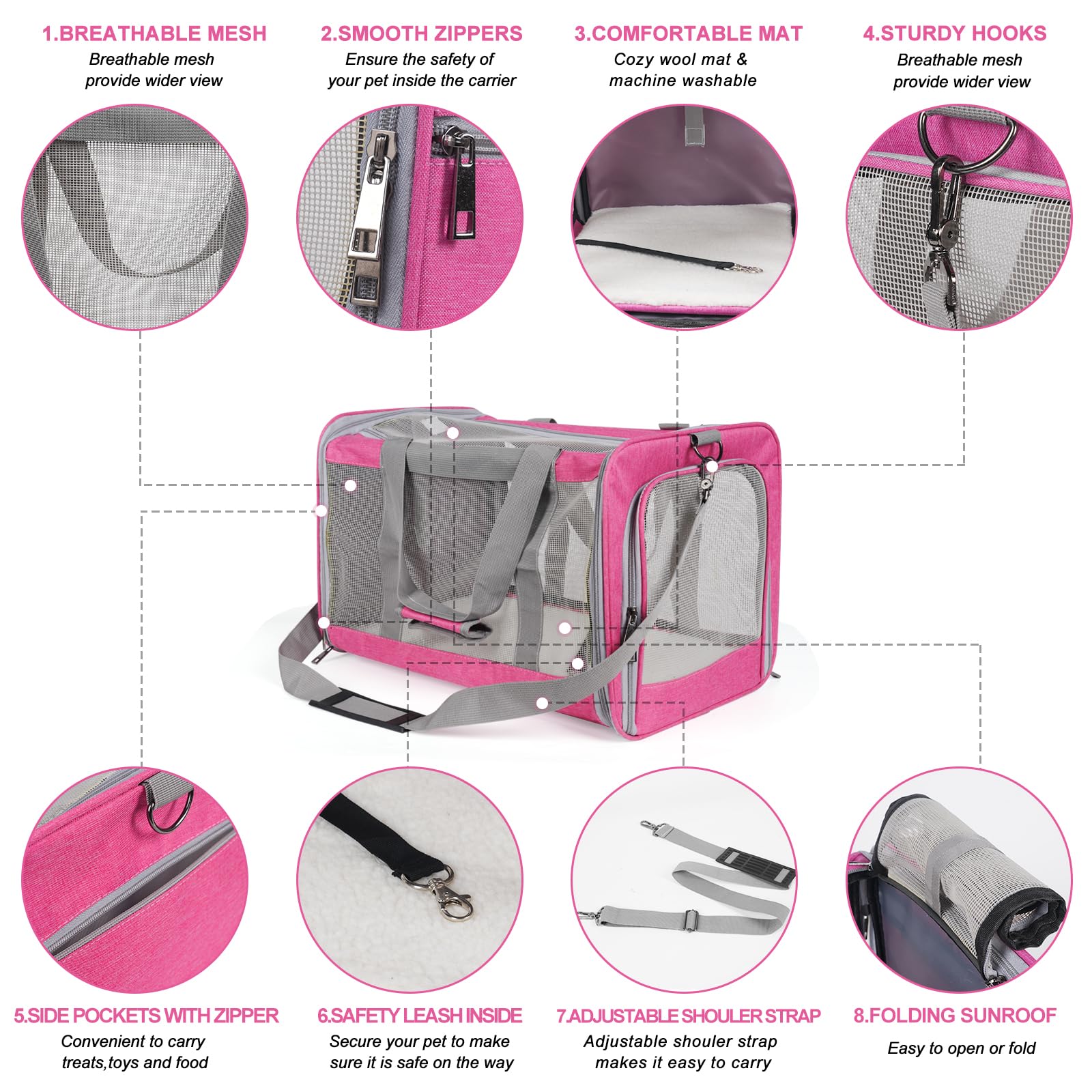 TIYOLAT pet carrier adjustable strap for hands-free travel