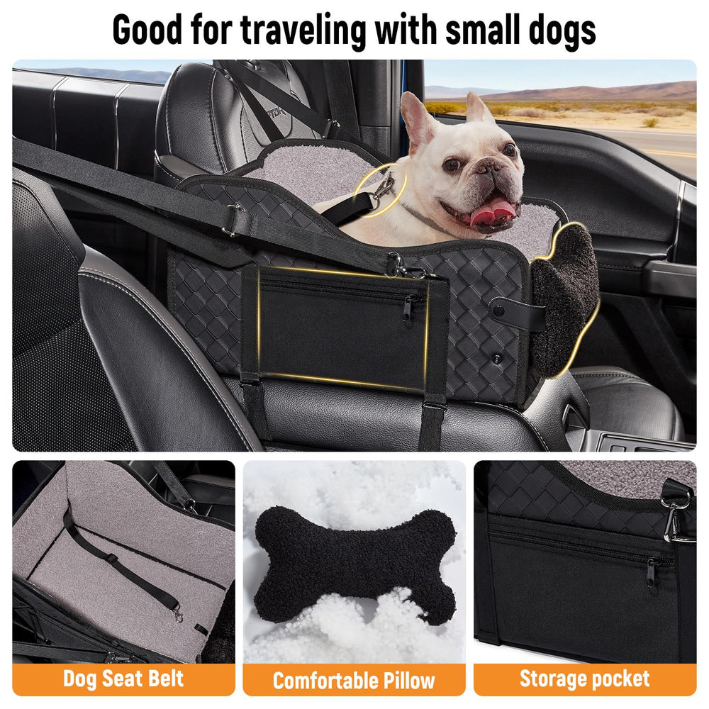 TKYZ center console dog car seat in a full-size truck, secure and comfy.