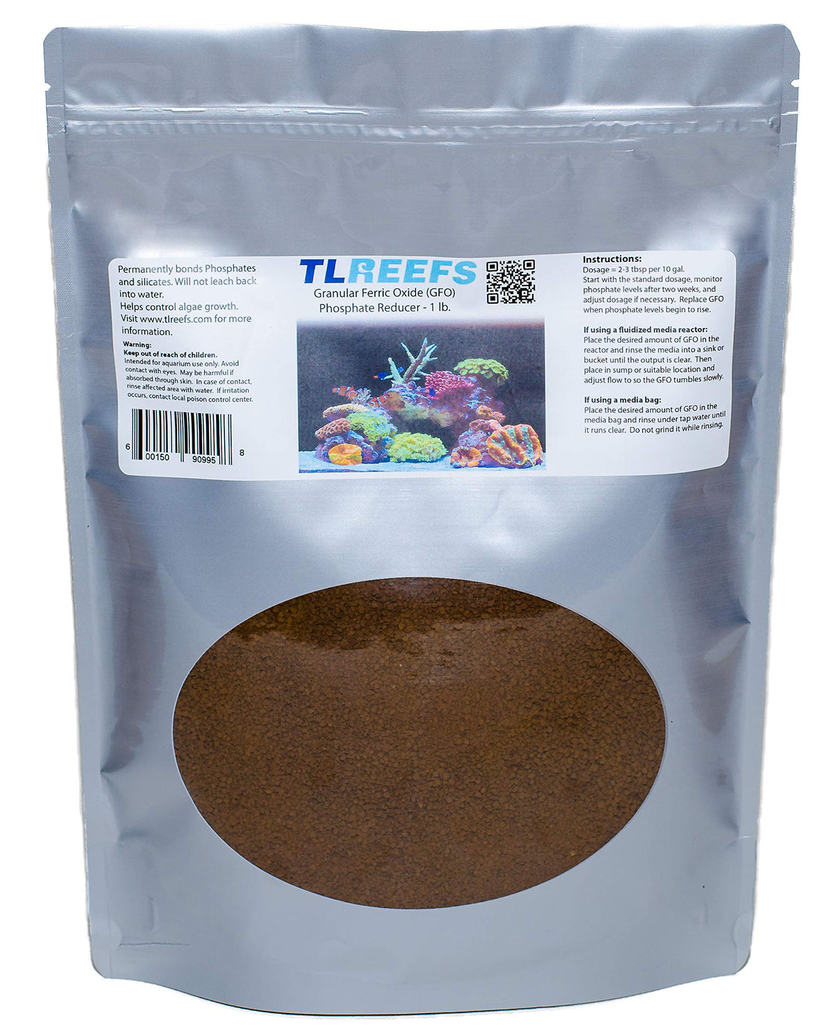 TL Reefs GFO phosphate remover packaging—permanent phosphate binding for saltwater aquariums