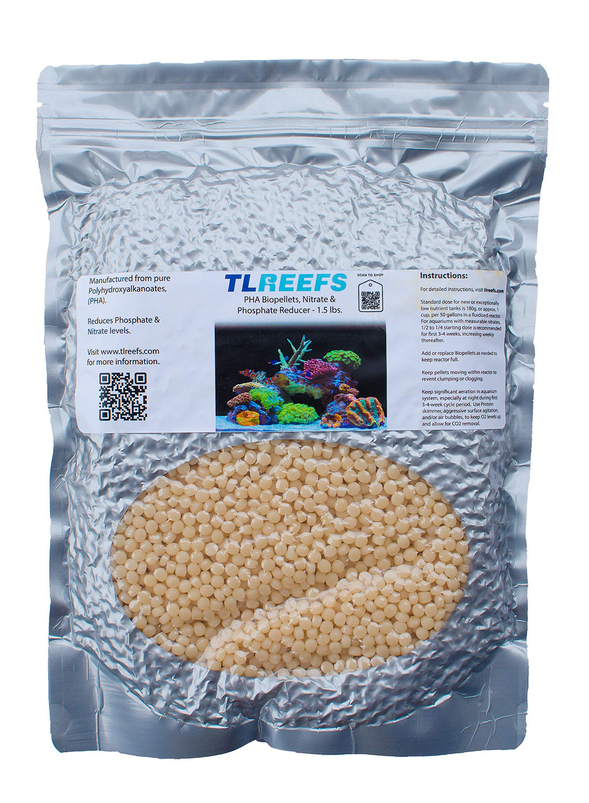 TL Reefs Premium Biopellets in a reactor reduce nitrates and phosphates for aquarium water