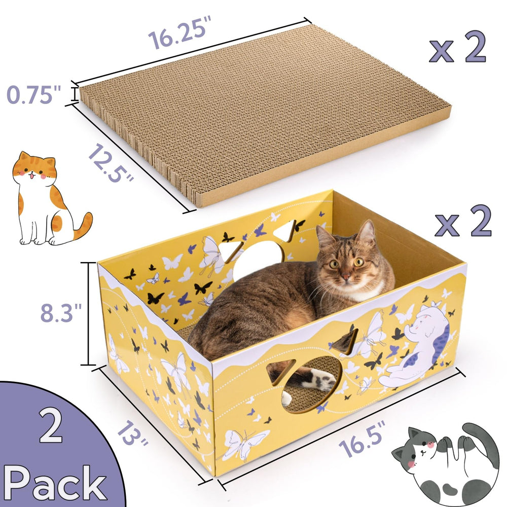 Tlence butterfly-pattern cat scratcher side view showing sturdy cardboard construction