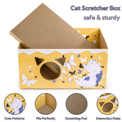 Tlence two-pack cat hideaway opened to reveal double-sided scratch pad for versatile play
