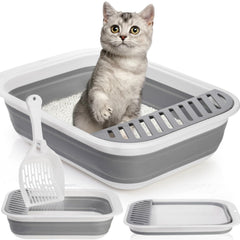 Tlence collapsible cat litter box in open top design with scoop for easy cleaning