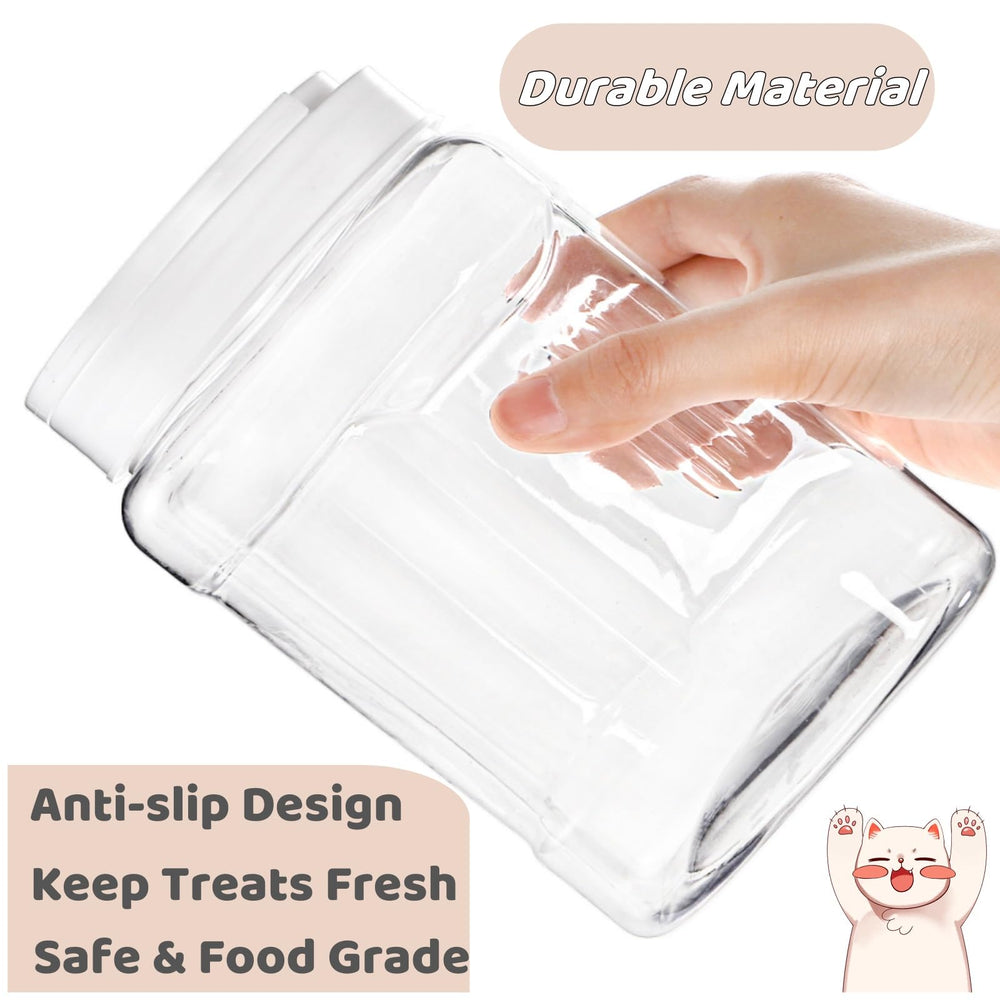 Tlence plastic jars are clear for easy monitoring of treat levels.
