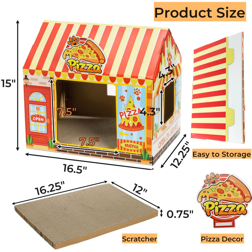Tlence pizza shop cat house side view with spacious entry.