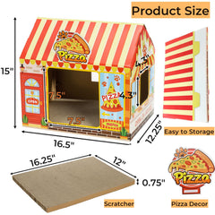 Tlence pizza shop cat house side view with spacious entry.