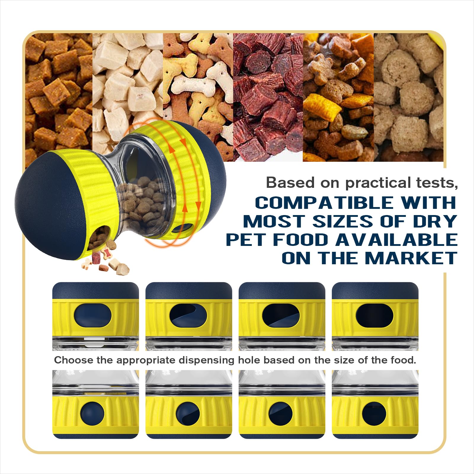 TLKNG adjustable dispensing holes tailor kibble sizes for slow or quick rewards