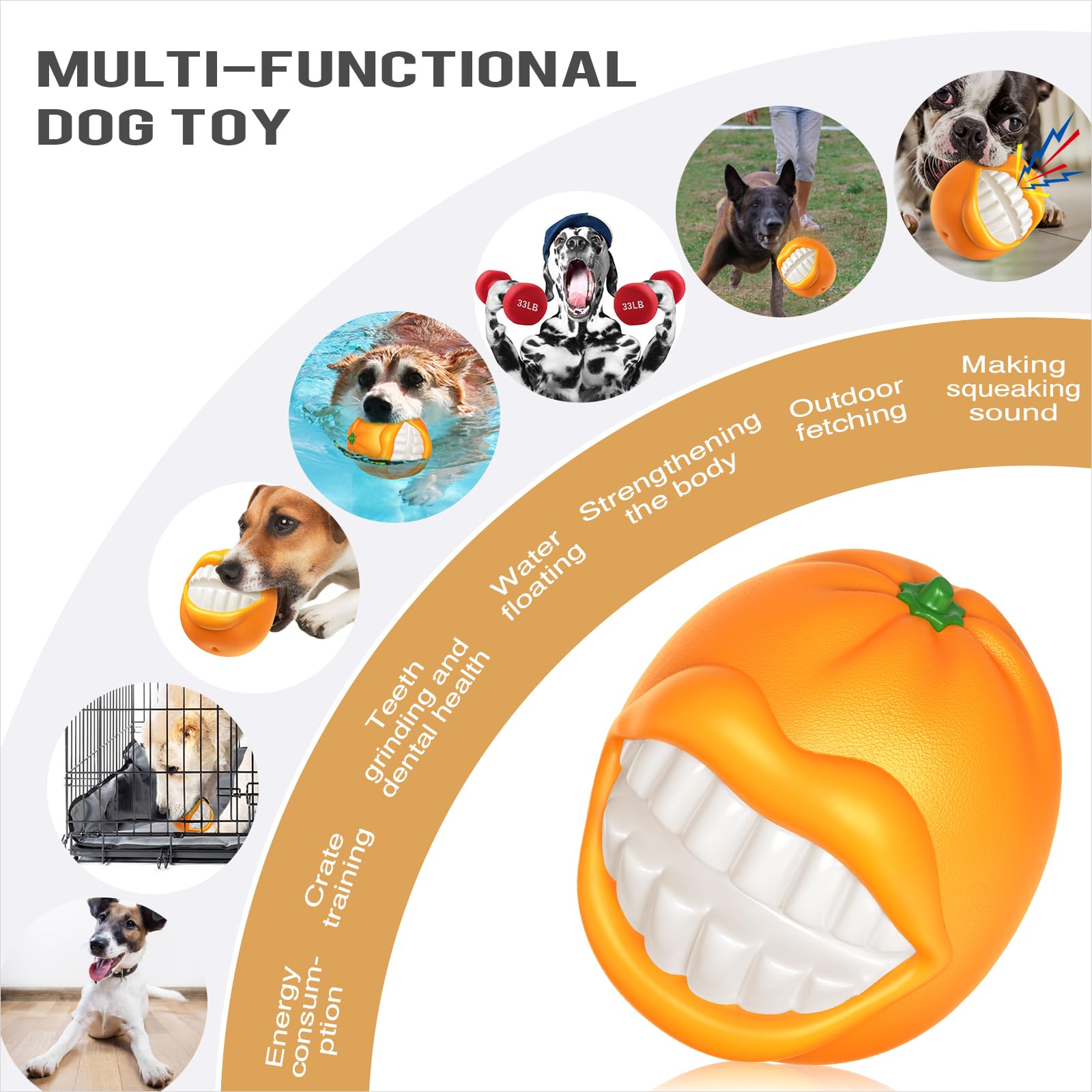 TLKNG large orange squeaky dog toy, side view, tough chew for aggressive chewers